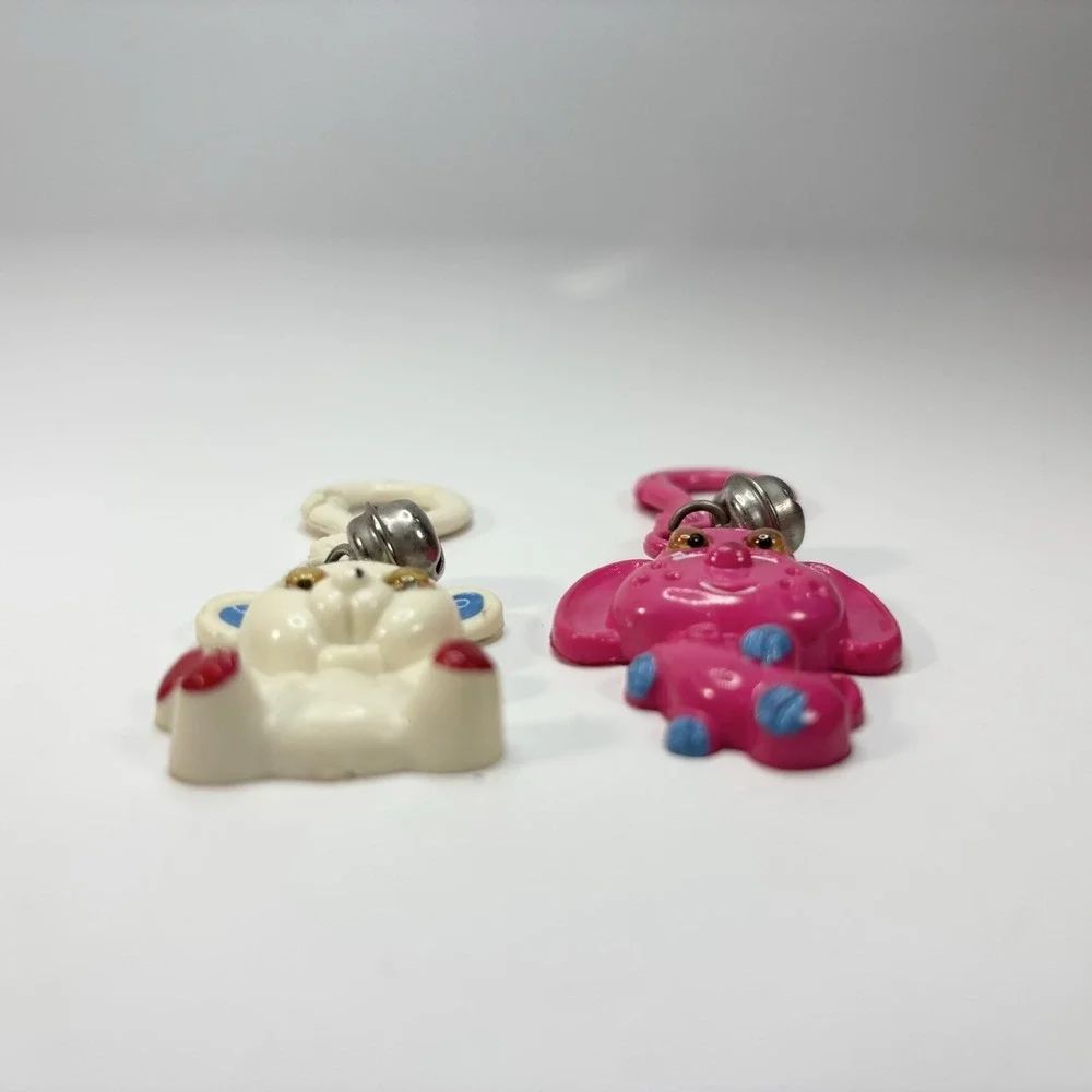 Vtg 80s Plastic Clip Bell Charm Googly Eye Teddy Bear Dog Car‎ Set Of 3